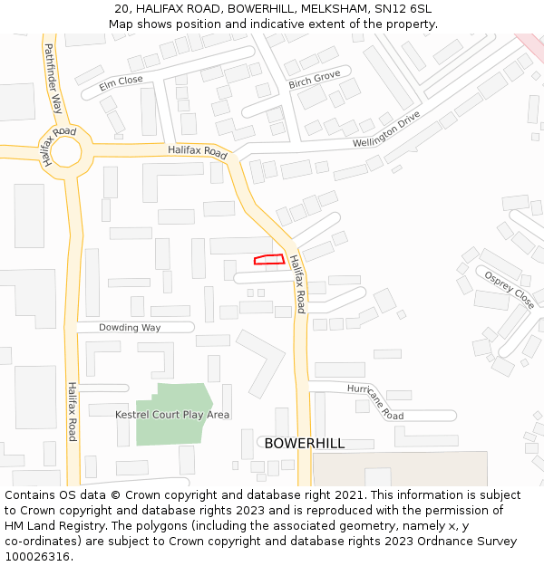 20, HALIFAX ROAD, BOWERHILL, MELKSHAM, SN12 6SL: Location map and indicative extent of plot
