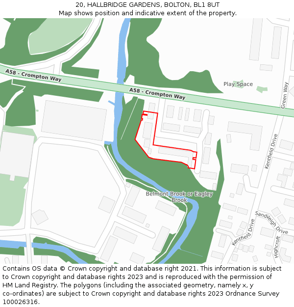 20, HALLBRIDGE GARDENS, BOLTON, BL1 8UT: Location map and indicative extent of plot