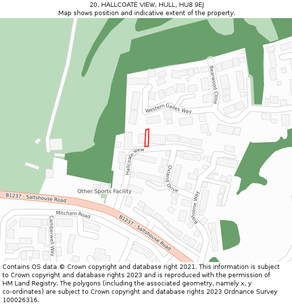 20, HALLCOATE VIEW, HULL, HU8 9EJ: Location map and indicative extent of plot