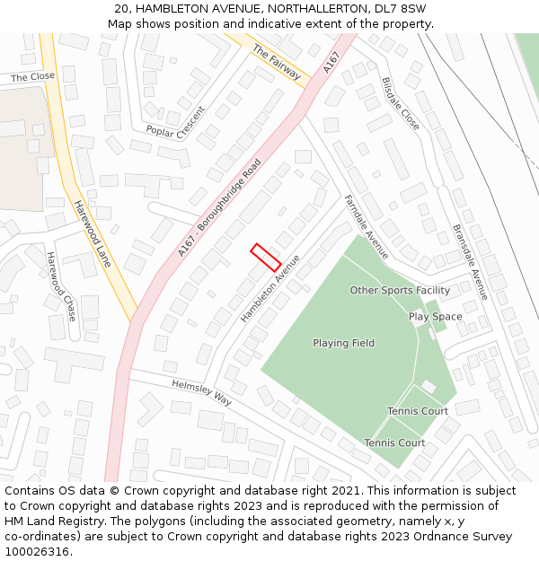 20, HAMBLETON AVENUE, NORTHALLERTON, DL7 8SW: Location map and indicative extent of plot