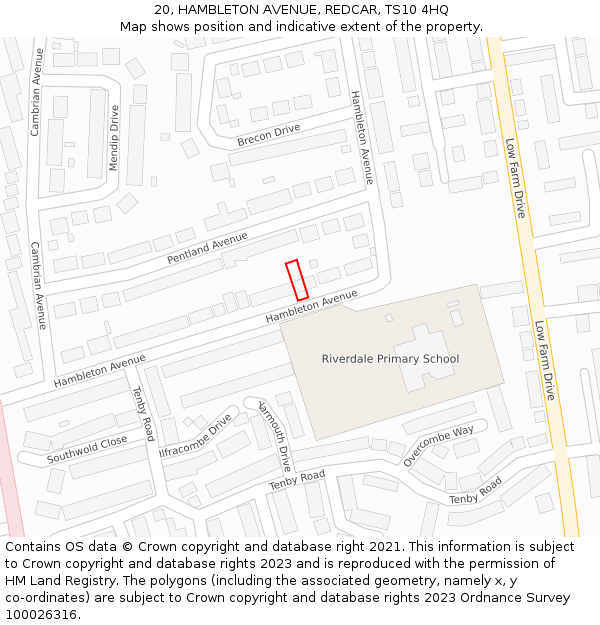 20, HAMBLETON AVENUE, REDCAR, TS10 4HQ: Location map and indicative extent of plot