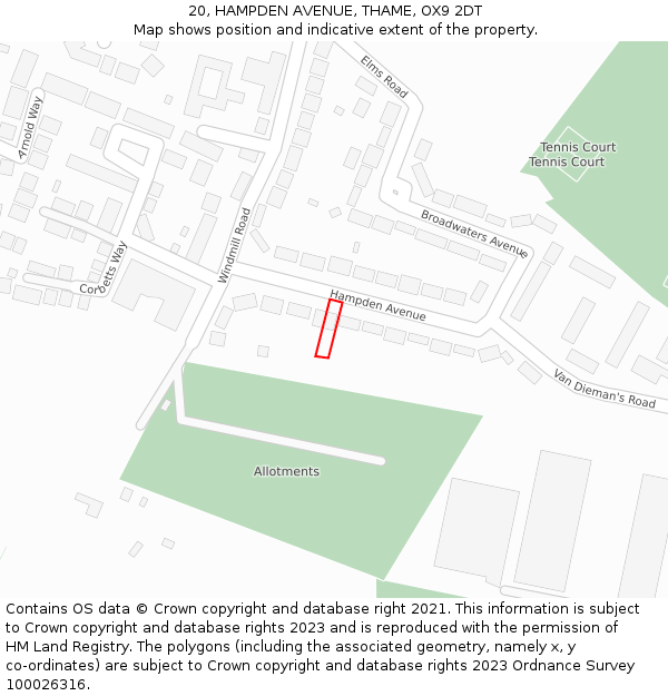 20, HAMPDEN AVENUE, THAME, OX9 2DT: Location map and indicative extent of plot
