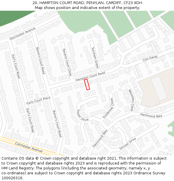 20, HAMPTON COURT ROAD, PENYLAN, CARDIFF, CF23 9DH: Location map and indicative extent of plot