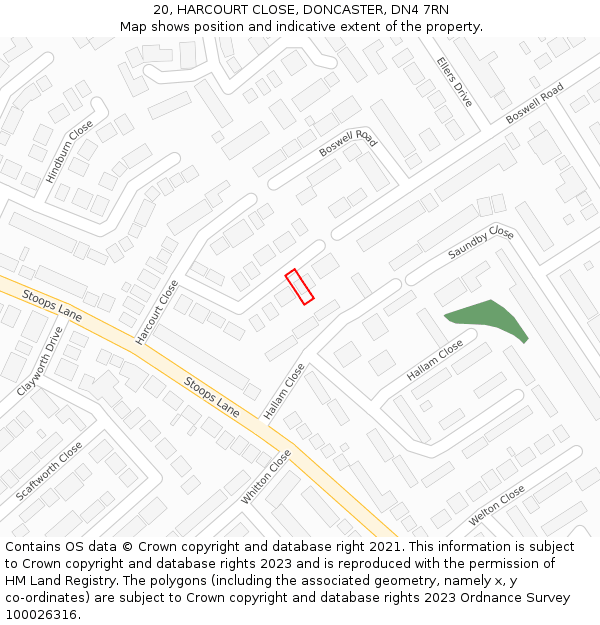 20, HARCOURT CLOSE, DONCASTER, DN4 7RN: Location map and indicative extent of plot