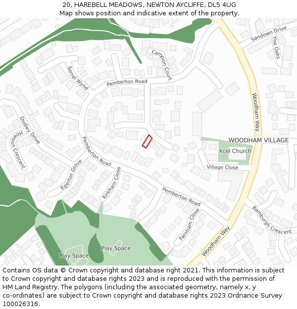 20, HAREBELL MEADOWS, NEWTON AYCLIFFE, DL5 4UG: Location map and indicative extent of plot