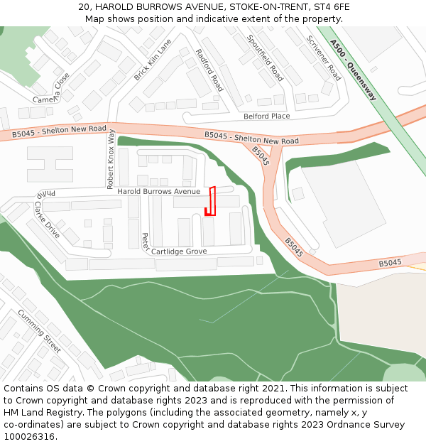 20, HAROLD BURROWS AVENUE, STOKE-ON-TRENT, ST4 6FE: Location map and indicative extent of plot