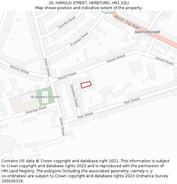 20, HAROLD STREET, HEREFORD, HR1 2QU: Location map and indicative extent of plot