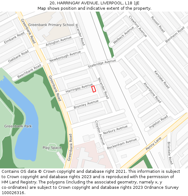 20, HARRINGAY AVENUE, LIVERPOOL, L18 1JE: Location map and indicative extent of plot