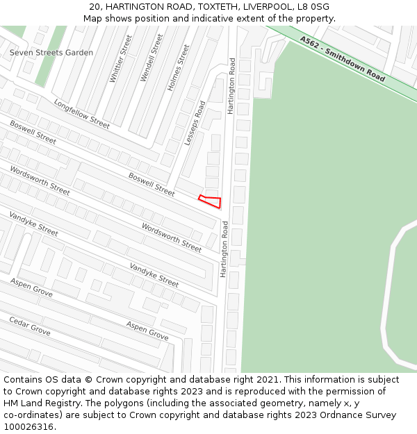 20, HARTINGTON ROAD, TOXTETH, LIVERPOOL, L8 0SG: Location map and indicative extent of plot