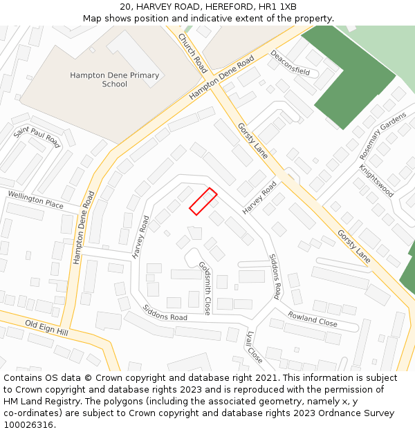 20, HARVEY ROAD, HEREFORD, HR1 1XB: Location map and indicative extent of plot