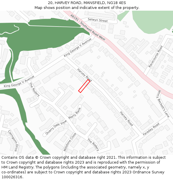 20, HARVEY ROAD, MANSFIELD, NG18 4ES: Location map and indicative extent of plot