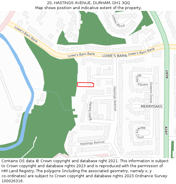 20, HASTINGS AVENUE, DURHAM, DH1 3QQ: Location map and indicative extent of plot