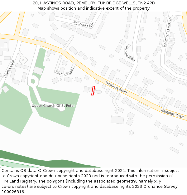 20, HASTINGS ROAD, PEMBURY, TUNBRIDGE WELLS, TN2 4PD: Location map and indicative extent of plot