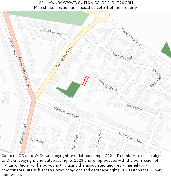 20, HAWNBY GROVE, SUTTON COLDFIELD, B76 2BN: Location map and indicative extent of plot