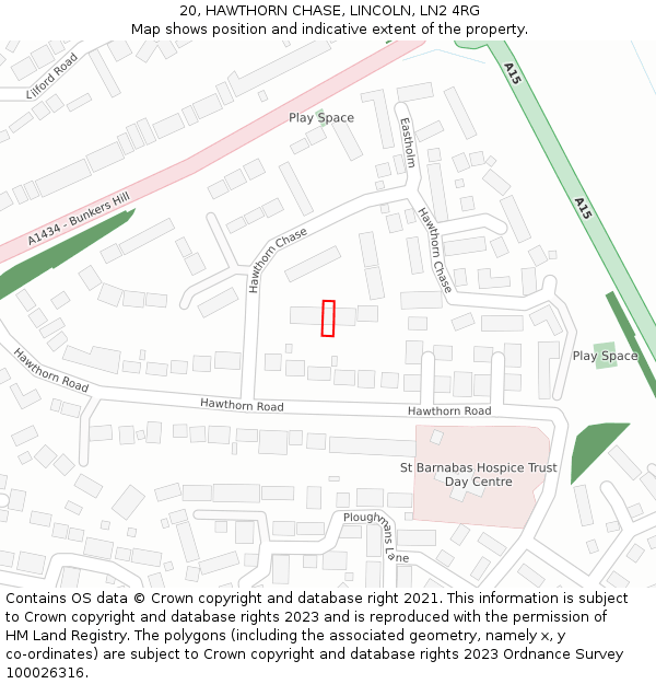 20, HAWTHORN CHASE, LINCOLN, LN2 4RG: Location map and indicative extent of plot