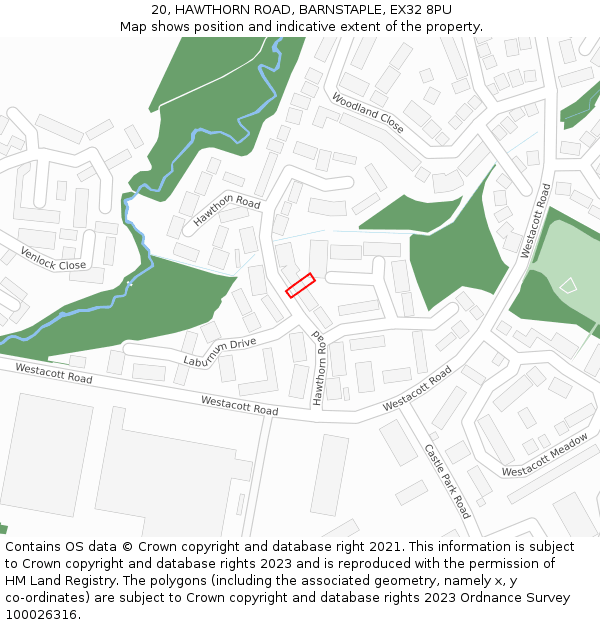 20, HAWTHORN ROAD, BARNSTAPLE, EX32 8PU: Location map and indicative extent of plot