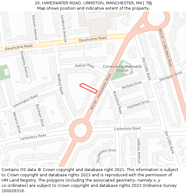 20, HAYESWATER ROAD, URMSTON, MANCHESTER, M41 7BJ: Location map and indicative extent of plot