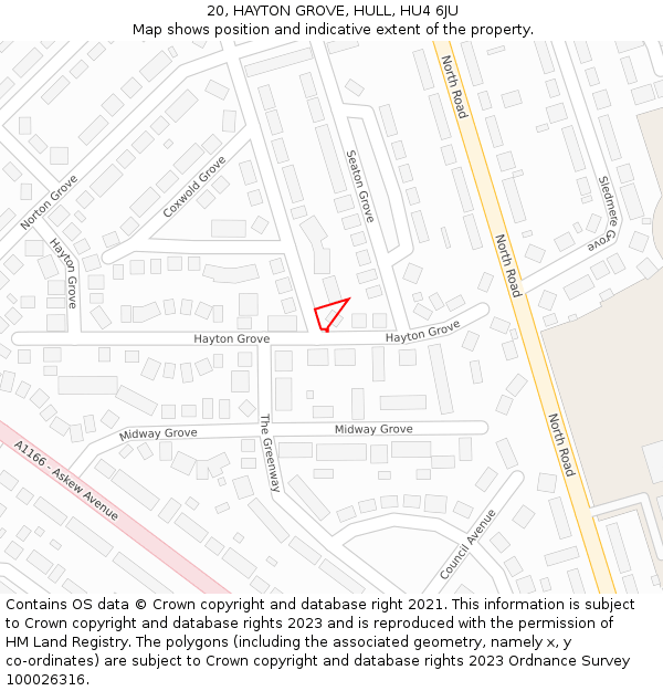20, HAYTON GROVE, HULL, HU4 6JU: Location map and indicative extent of plot