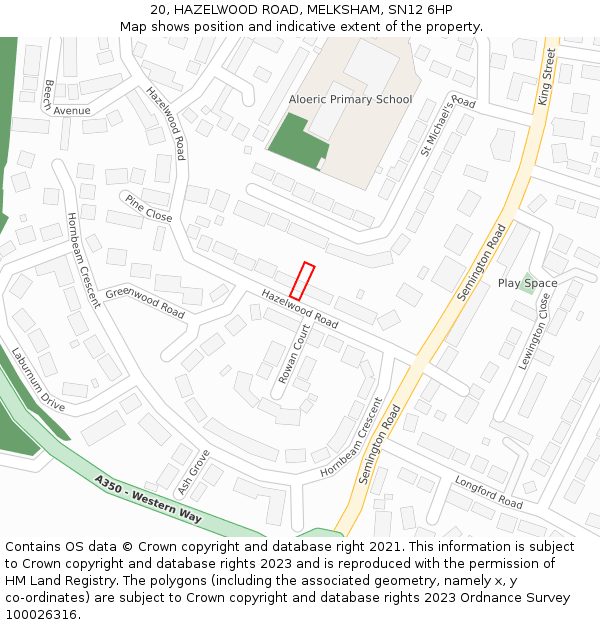 20, HAZELWOOD ROAD, MELKSHAM, SN12 6HP: Location map and indicative extent of plot