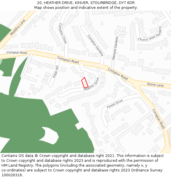 20, HEATHER DRIVE, KINVER, STOURBRIDGE, DY7 6DR: Location map and indicative extent of plot