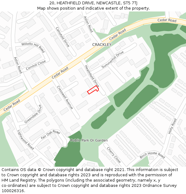 20, HEATHFIELD DRIVE, NEWCASTLE, ST5 7TJ: Location map and indicative extent of plot