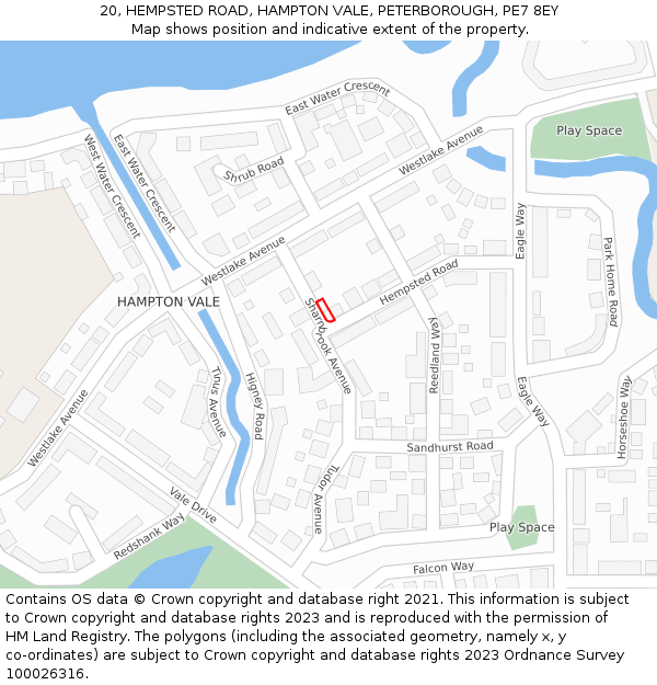 20, HEMPSTED ROAD, HAMPTON VALE, PETERBOROUGH, PE7 8EY: Location map and indicative extent of plot
