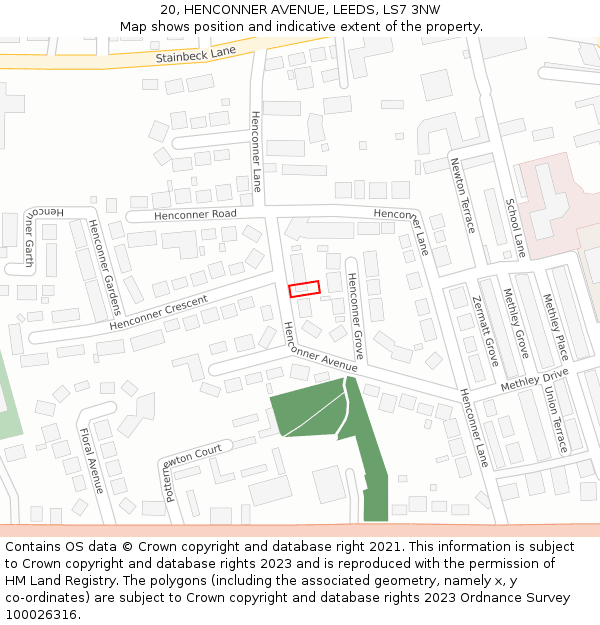 20, HENCONNER AVENUE, LEEDS, LS7 3NW: Location map and indicative extent of plot