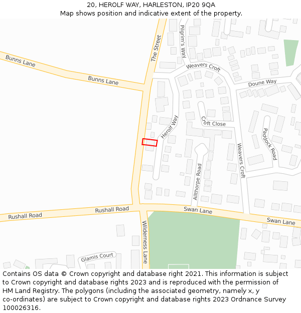 20, HEROLF WAY, HARLESTON, IP20 9QA: Location map and indicative extent of plot