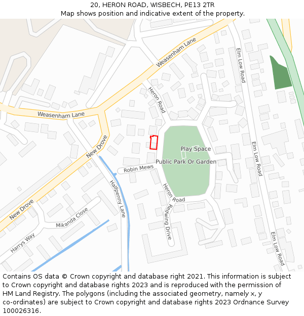 20, HERON ROAD, WISBECH, PE13 2TR: Location map and indicative extent of plot
