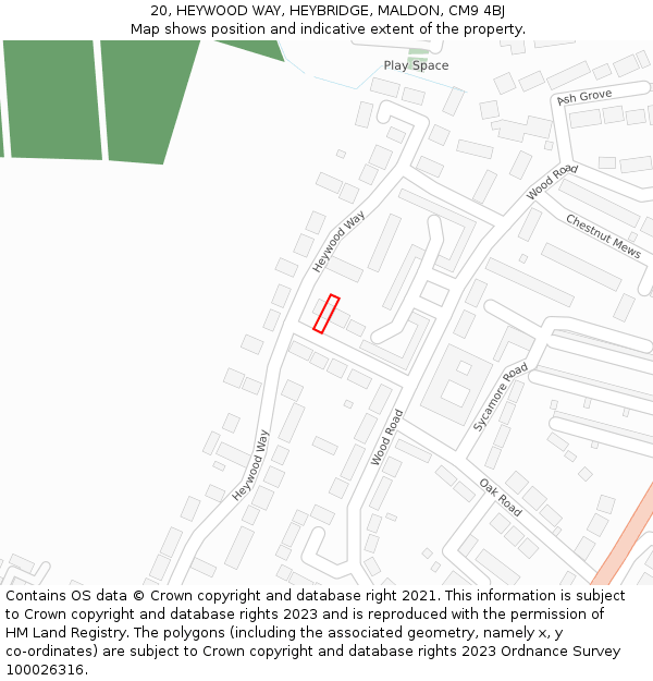 20, HEYWOOD WAY, HEYBRIDGE, MALDON, CM9 4BJ: Location map and indicative extent of plot