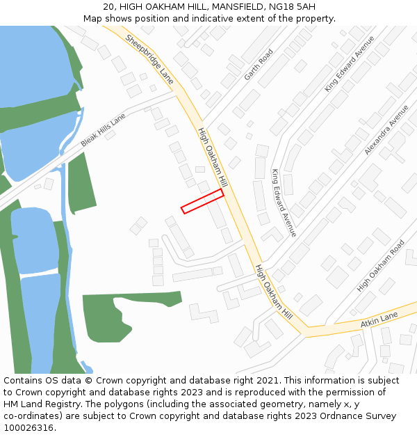 20, HIGH OAKHAM HILL, MANSFIELD, NG18 5AH: Location map and indicative extent of plot