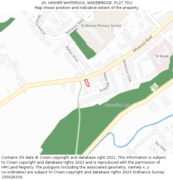 20, HIGHER WHITEROCK, WADEBRIDGE, PL27 7DU: Location map and indicative extent of plot