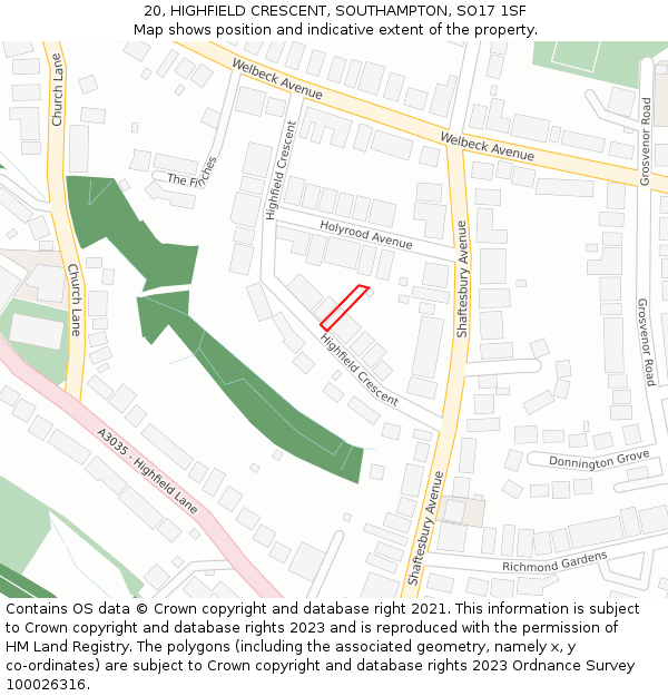 20, HIGHFIELD CRESCENT, SOUTHAMPTON, SO17 1SF: Location map and indicative extent of plot