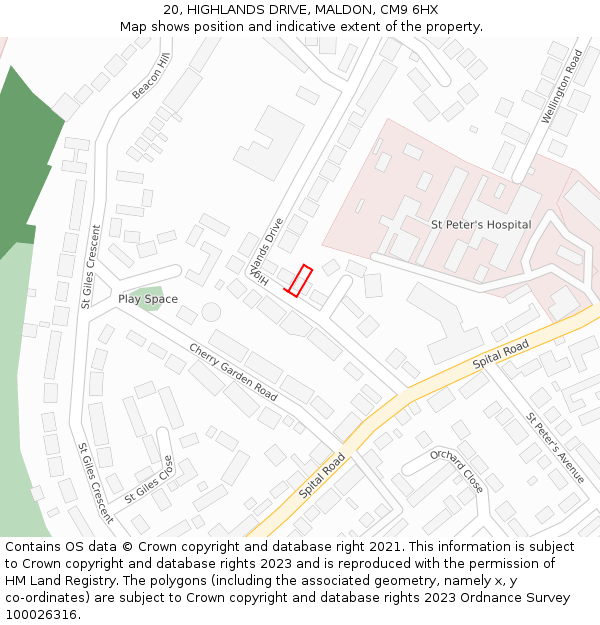 20, HIGHLANDS DRIVE, MALDON, CM9 6HX: Location map and indicative extent of plot