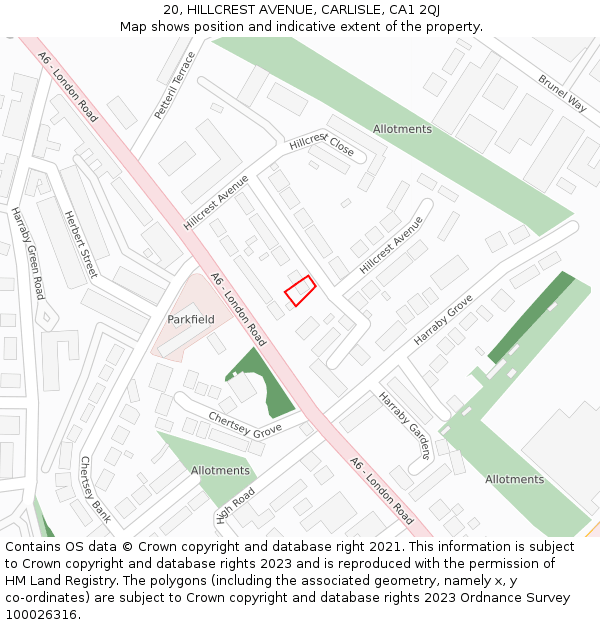 20, HILLCREST AVENUE, CARLISLE, CA1 2QJ: Location map and indicative extent of plot