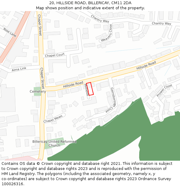 20, HILLSIDE ROAD, BILLERICAY, CM11 2DA: Location map and indicative extent of plot