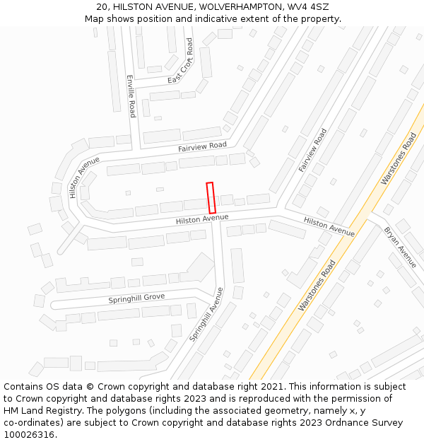 20, HILSTON AVENUE, WOLVERHAMPTON, WV4 4SZ: Location map and indicative extent of plot