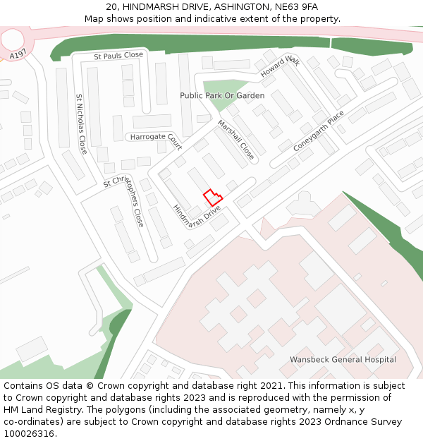 20, HINDMARSH DRIVE, ASHINGTON, NE63 9FA: Location map and indicative extent of plot