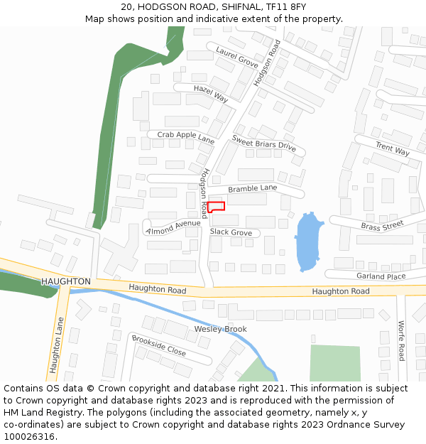 20, HODGSON ROAD, SHIFNAL, TF11 8FY: Location map and indicative extent of plot