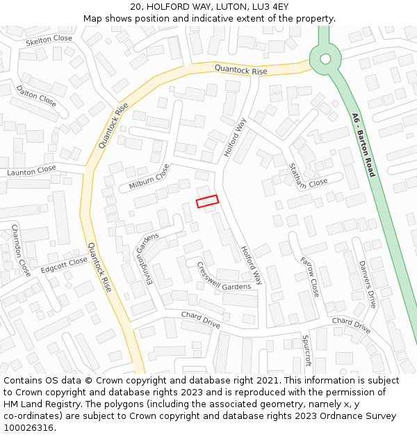 20, HOLFORD WAY, LUTON, LU3 4EY: Location map and indicative extent of plot