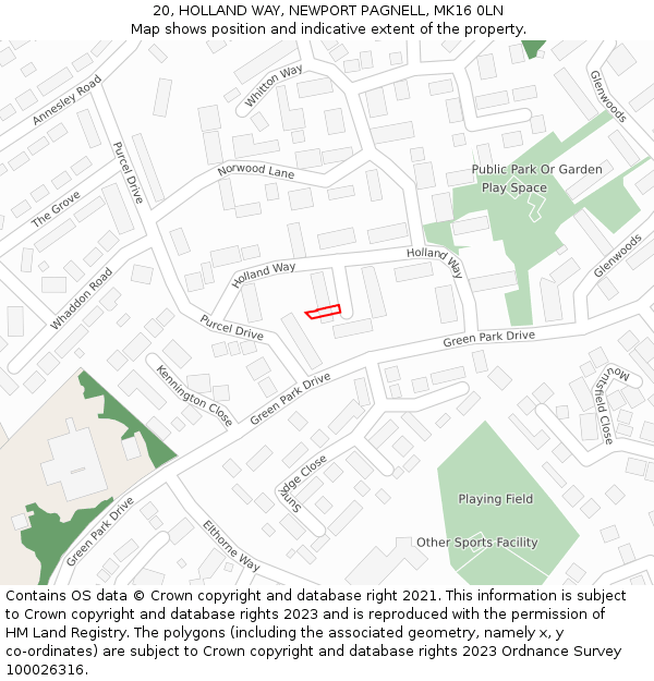 20, HOLLAND WAY, NEWPORT PAGNELL, MK16 0LN: Location map and indicative extent of plot