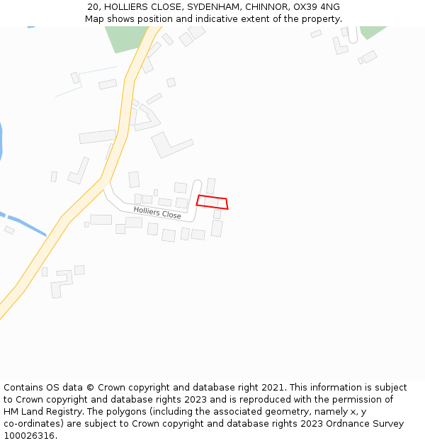 20, HOLLIERS CLOSE, SYDENHAM, CHINNOR, OX39 4NG: Location map and indicative extent of plot