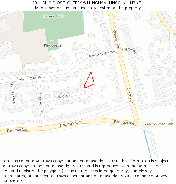 20, HOLLY CLOSE, CHERRY WILLINGHAM, LINCOLN, LN3 4BH: Location map and indicative extent of plot