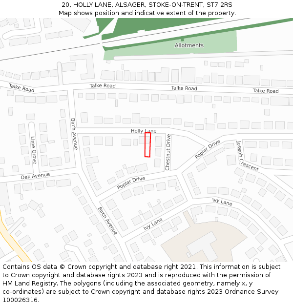 20, HOLLY LANE, ALSAGER, STOKE-ON-TRENT, ST7 2RS: Location map and indicative extent of plot