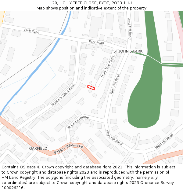 20, HOLLY TREE CLOSE, RYDE, PO33 1HU: Location map and indicative extent of plot