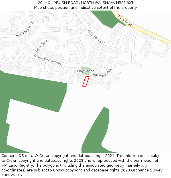 20, HOLLYBUSH ROAD, NORTH WALSHAM, NR28 9XT: Location map and indicative extent of plot
