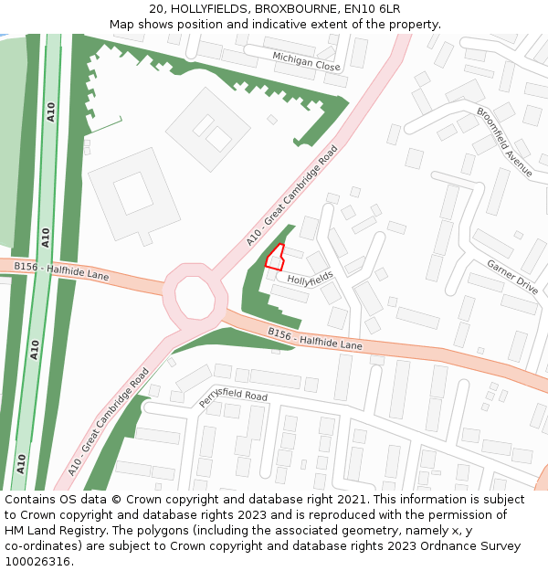 20, HOLLYFIELDS, BROXBOURNE, EN10 6LR: Location map and indicative extent of plot