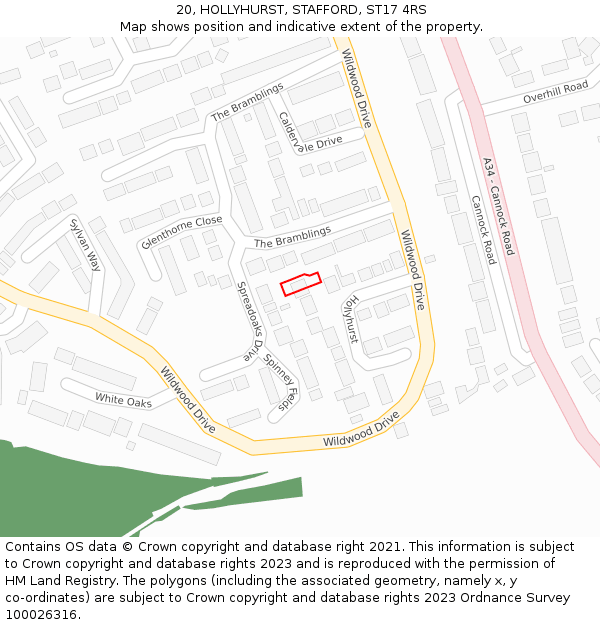 20, HOLLYHURST, STAFFORD, ST17 4RS: Location map and indicative extent of plot