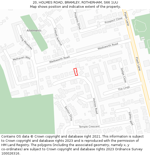 20, HOLMES ROAD, BRAMLEY, ROTHERHAM, S66 1UU: Location map and indicative extent of plot
