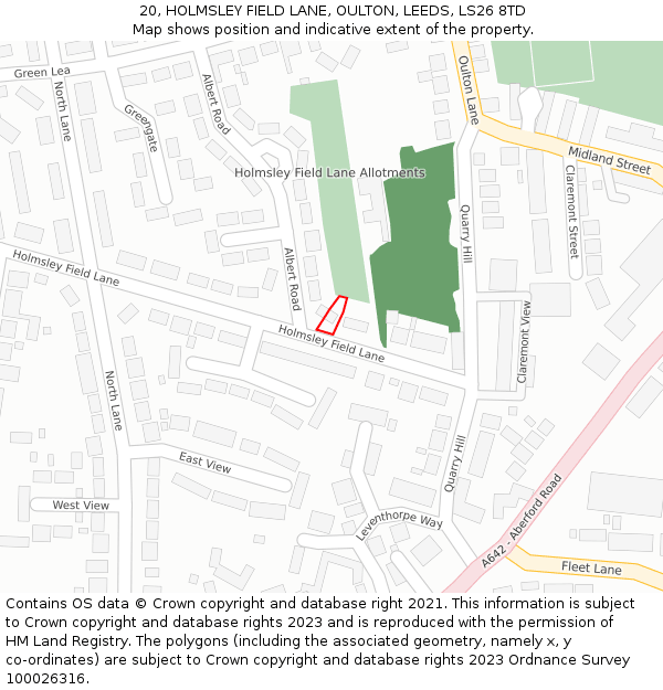 20, HOLMSLEY FIELD LANE, OULTON, LEEDS, LS26 8TD: Location map and indicative extent of plot